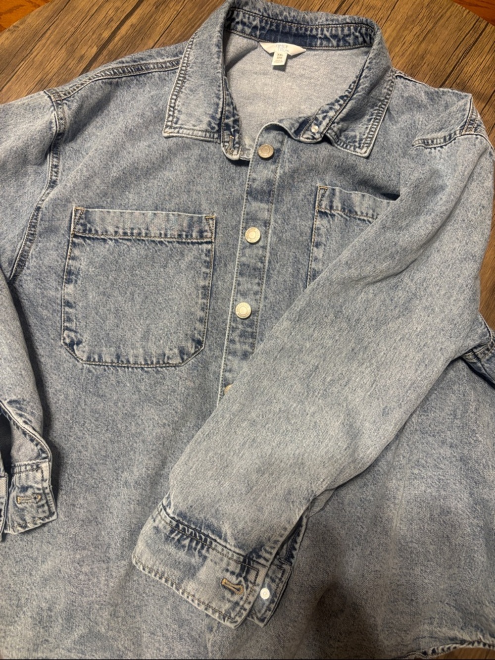 Time and Tru Light Wash Denim Button-Down Shirt